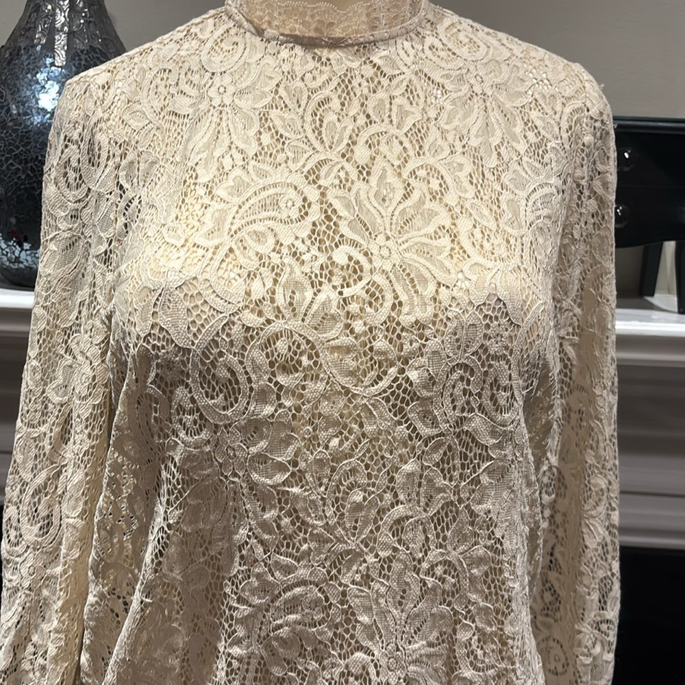 Pleione Beige Lace Long Bell Sleeve Top size S - Picture 6 of 8